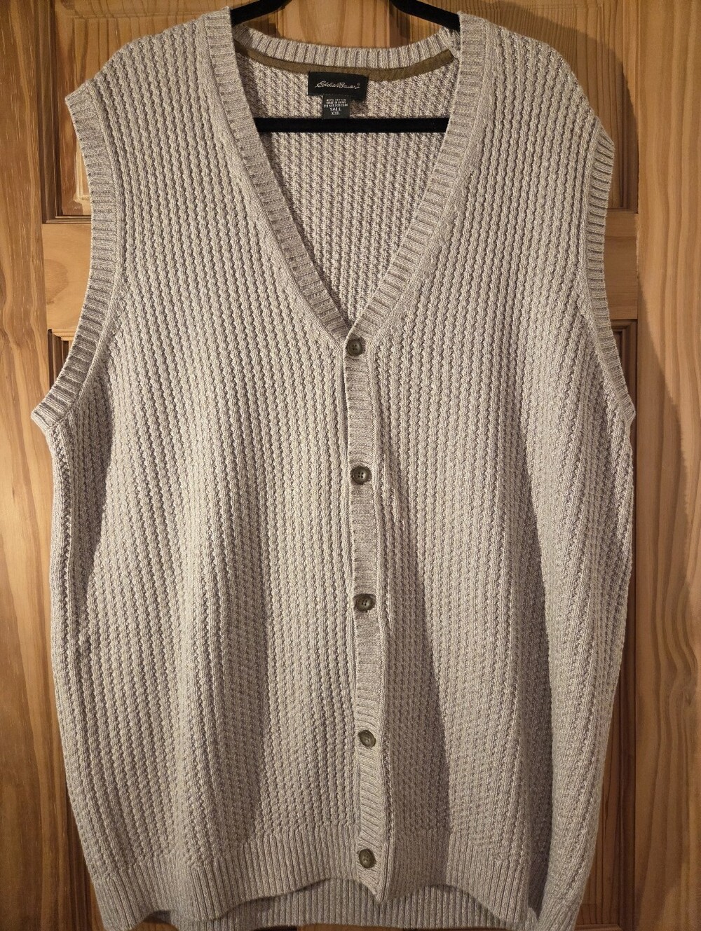 Eddie Bauer Cotton Knit Sweater Vest XXL Tan Button Up Grandpacore